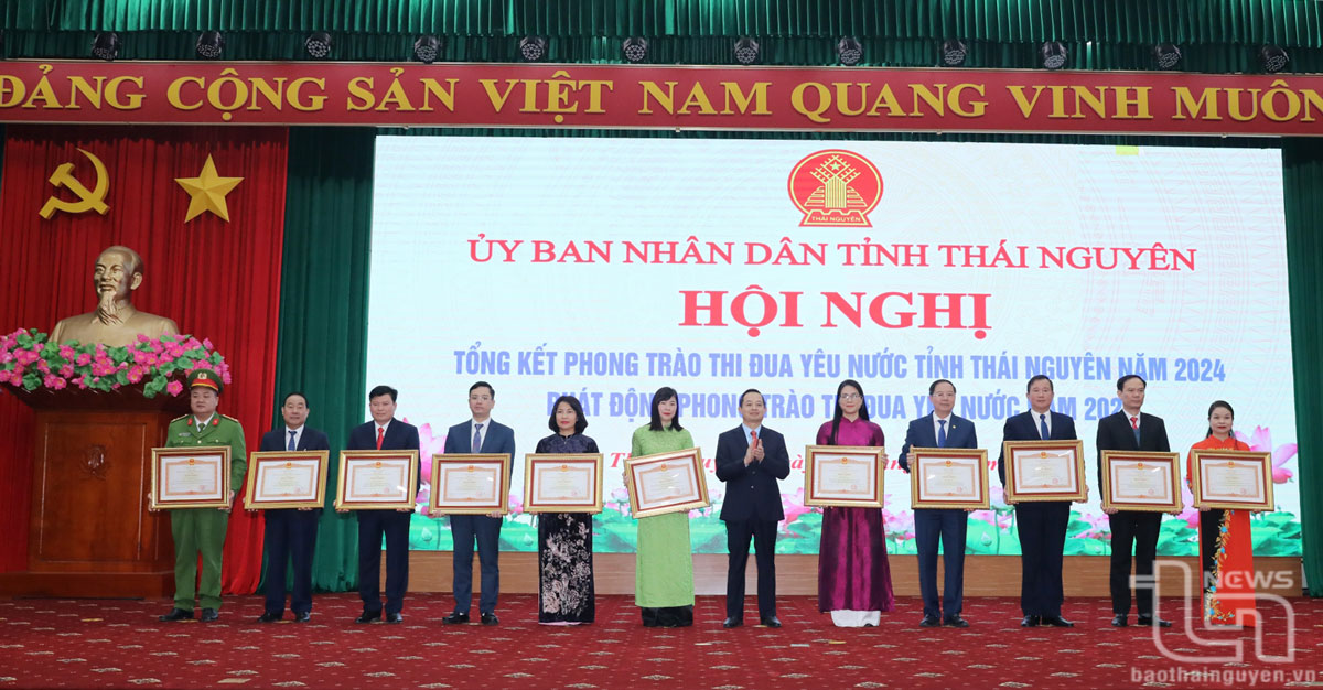 Đồng chí Phó Bí thư Thường trực Tỉnh ủy Phạm Hoàng Sơn trao Bằng khen của Thủ tướng Chính phủ tặng các tập thể, cá nhân.