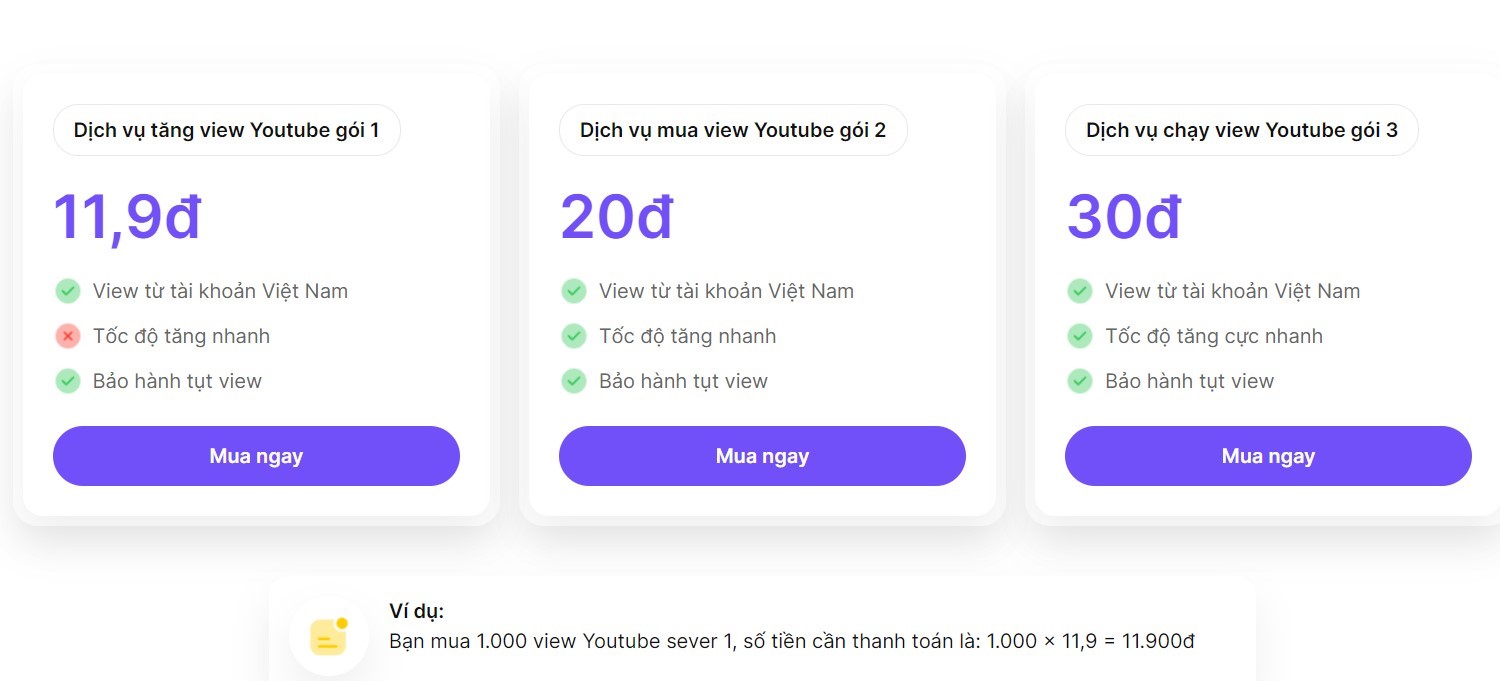 Bảng  giá dịch vụ tăng view Youtube tại Vnfame