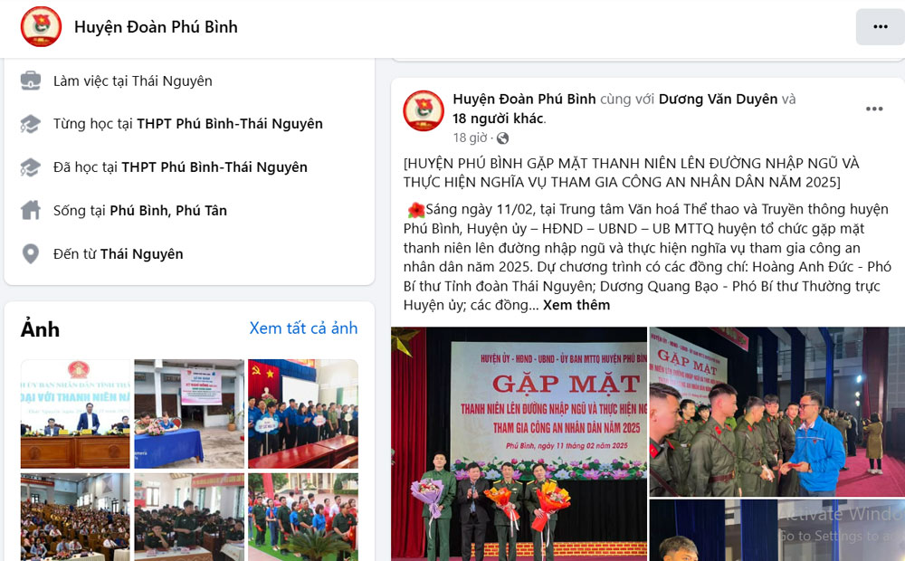 Fanpage của Huyện đoàn Phú Bình thường xuyên đăng tải thông tin tích cực.