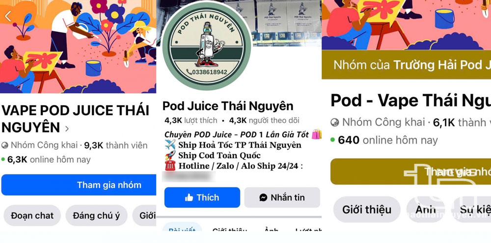 Các trang hội, nhóm Facebook mua, bán thuốc lá điện tử.