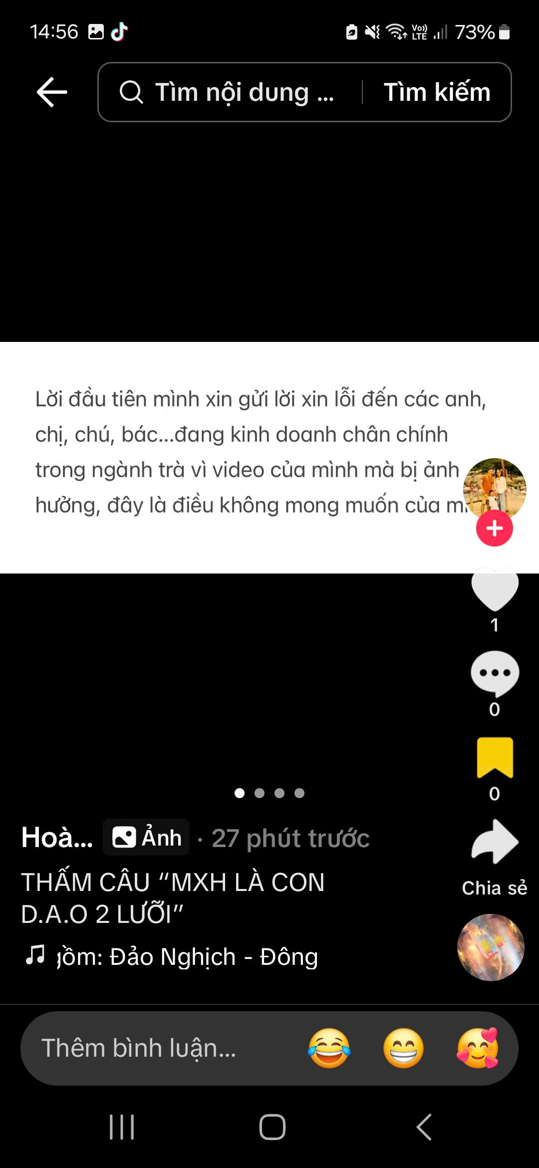 Kênh Tiktok Hoangthao8993 đã gỡ video và đăng lời xin lỗi vào trưa 27 Tết.