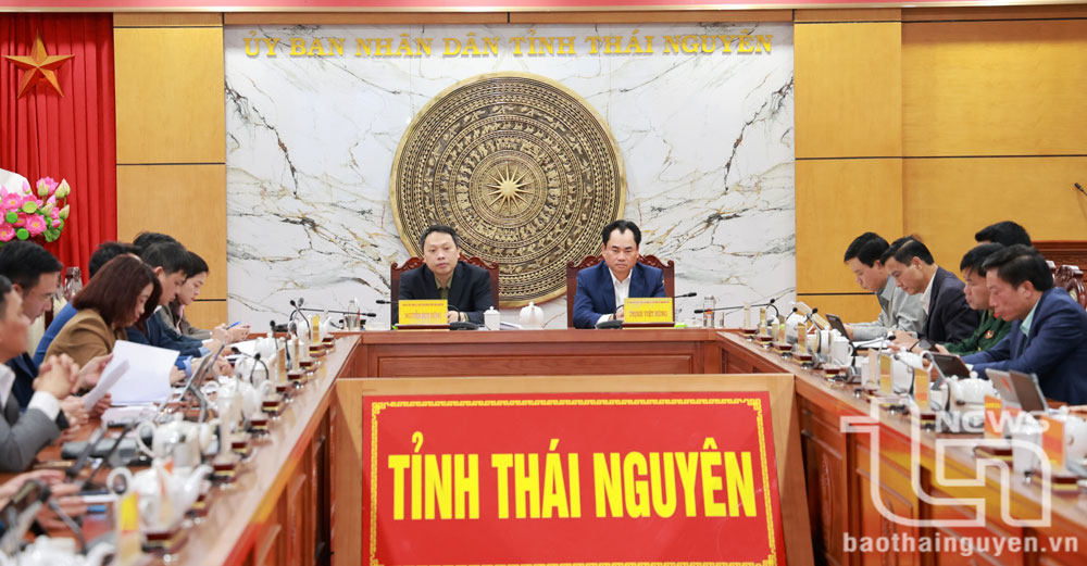 Các đồng chí lãnh đạo tỉnh dự tại điểm cầu Thái Nguyên.