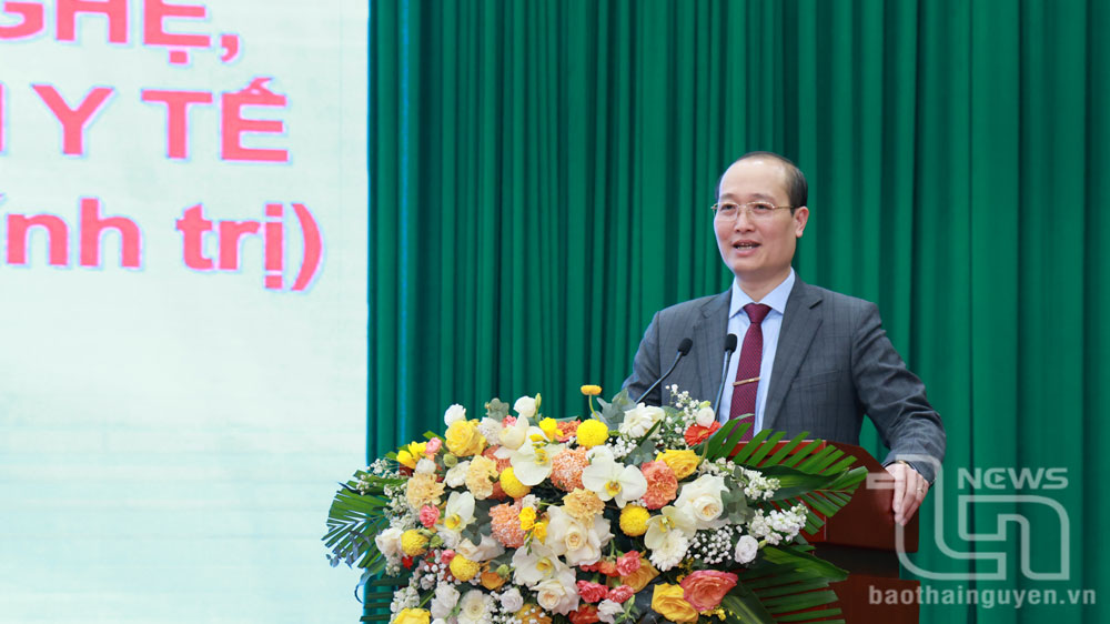 Giám đốc Sở Y tế trình bày báo cáo tại Hội nghị.
