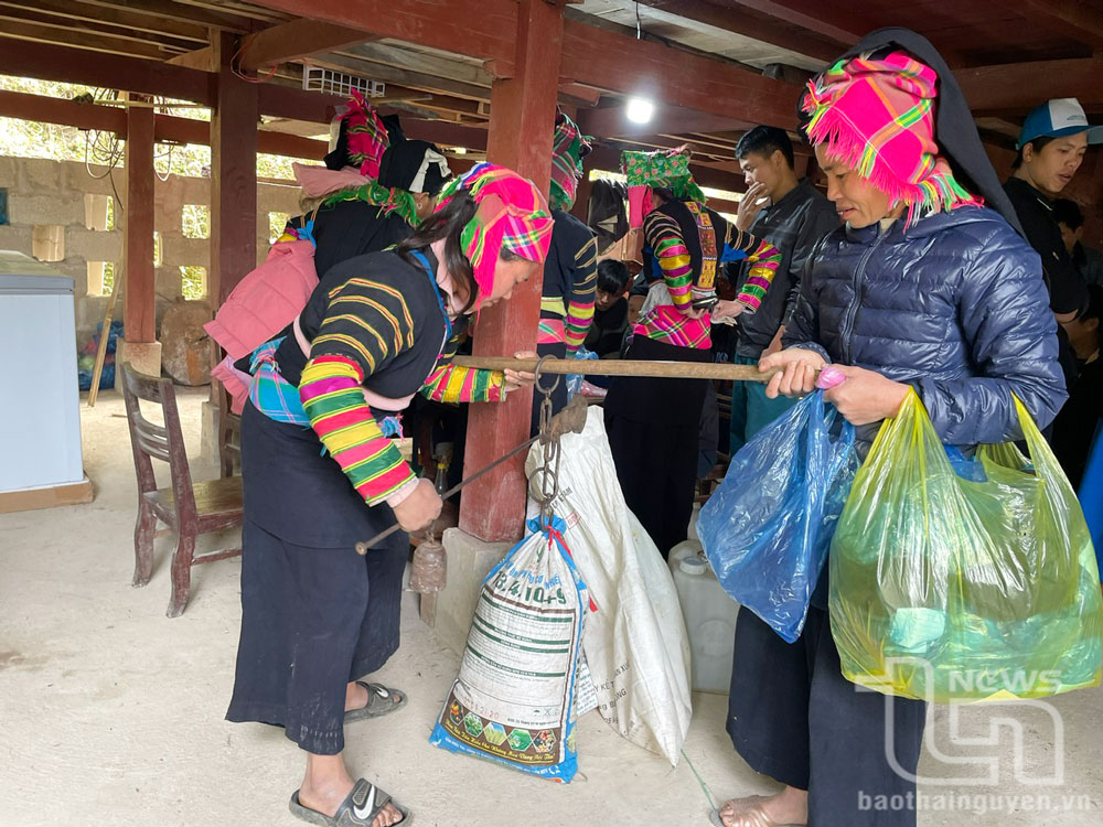 Góp lễ (gạo) trong lễ ma khô của người Lô Lô đen ở thôn Khuổi Khon, xã Kim Cúc, huyện Bảo Lạc, (Cao Bằng).
