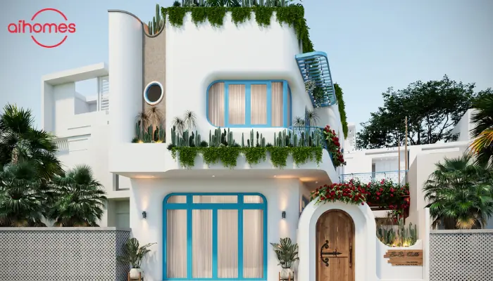  
Biệt thự 2 tầng mang phong cách Santorini ấn tượng và khác biệt.