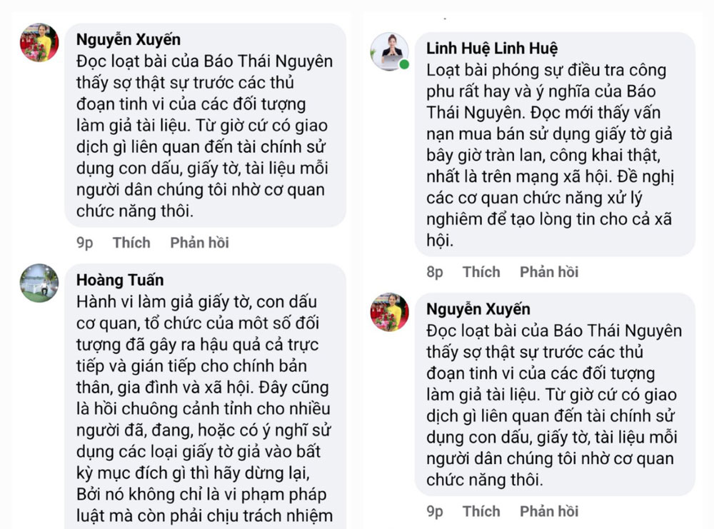 Một số phản hồi của độc giả Báo Thái Nguyên về loạt bài viết.
