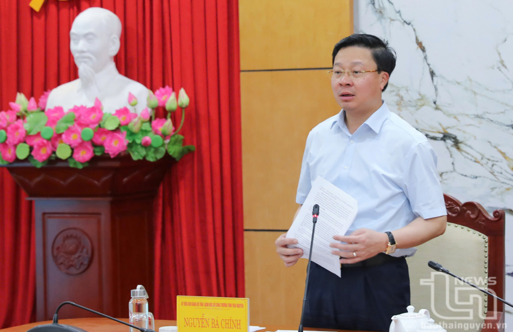 Giám đốc Sở Công Thương Nguyễn Bá Chính báo cáo kết quả phát triển các cụm công nghiệp.