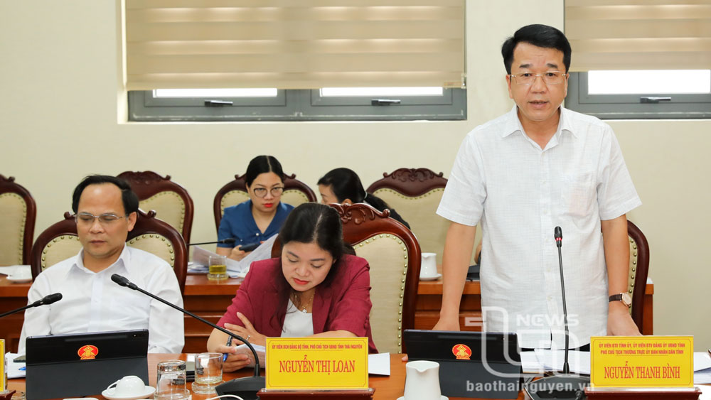 đồng chí Nguyễn Thanh Bình, Ủy viên Ban Thường vụ Tỉnh ủy, Phó Chủ tịch Thường trực UBND tỉnh phát biểu tại Hội nghị