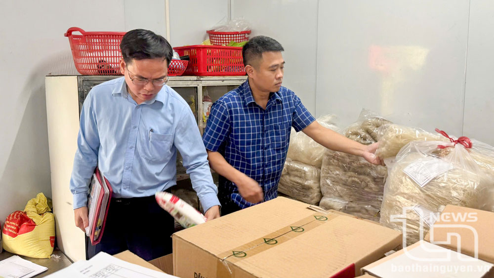 Đoàn kiểm tra liên ngành của tỉnh kiểm tra khu vực nhà kho chứa thực phẩm của Công ty TNHH Green Food.