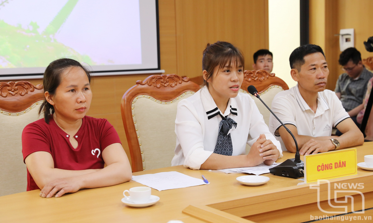 Công dân Nguyễn Thị Cúc (ở xóm Xuân Đám, xã Đồng Liên, TP. Thái Nguyên) phát biểu.