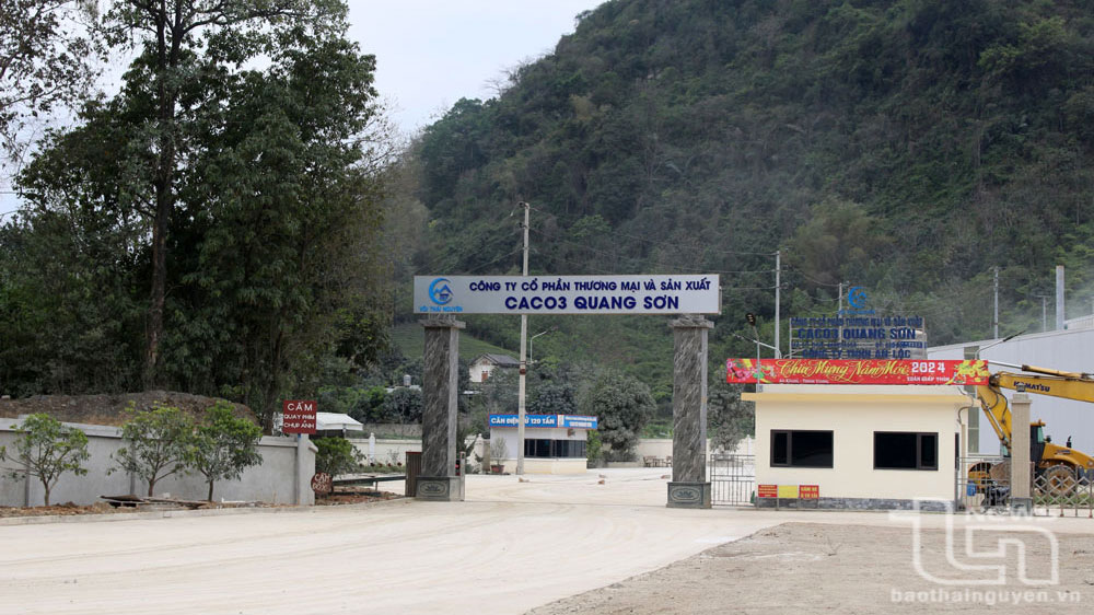 Nhà đầu tư cụm công nghiệp Quang Sơn 1 (khu A) là Công ty CP Thương mại và Sản xuất CACO3 Quang Sơn, trụ sở chính tại xóm Thống Nhất, xã Quang Sơn, huyện Đồng Hỷ. Ảnh: TL