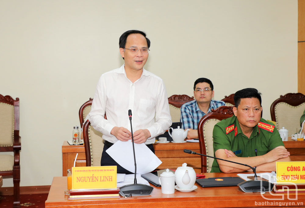 Đồng chí Nguyễn Linh, Phó Chủ tịch UBND tỉnh, phát biểu tại cuộc họp.