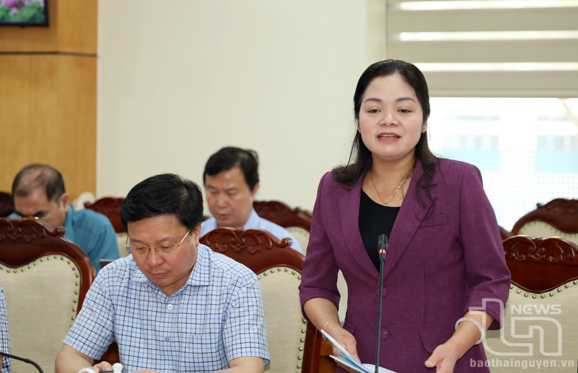 Đồng chí Phó Chủ tịch UBND tỉnh Nguyễn Thị Loan phát biểu tại Hội nghị.
