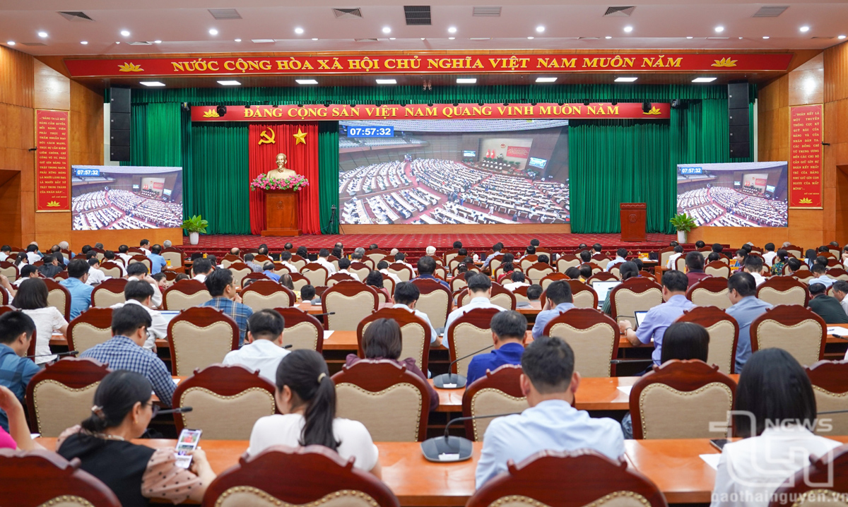 Quang cảnh Hội nghị tại điểm cầu Thái Nguyên.