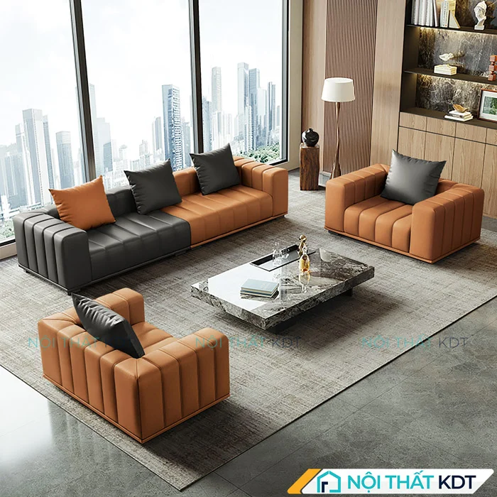 Sofa Minotti màu cam đất mang lại cảm giác sang trọng, hiện đại