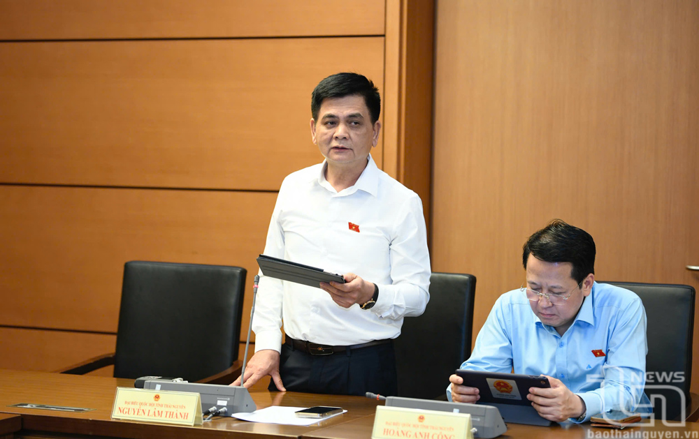 Đại biểu Nguyễn Lâm Thành (Đoàn ĐBQH tỉnh Thái Nguyên) phát biểu tại tổ thảo luận.