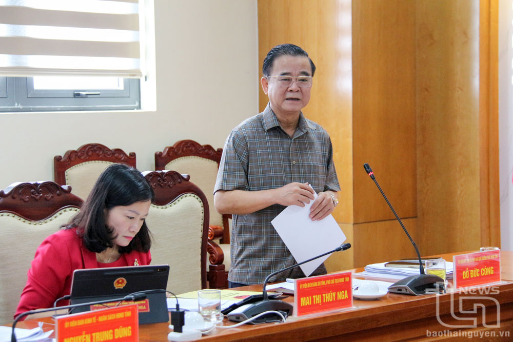 Đồng chí Phó Chủ tịch Thường trực HĐND tỉnh Đỗ Đức Công phát biểu tại Hội nghị.