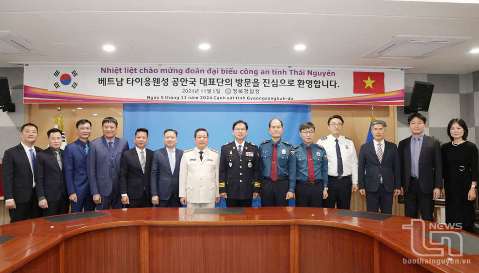 Đoàn đại biểu Công an tỉnh Thái Nguyên trong chuyến công tác, làm việc với Sở Cảnh sát tỉnh Gyeongsangbuk-do (Hàn Quốc), tháng 11-2024.