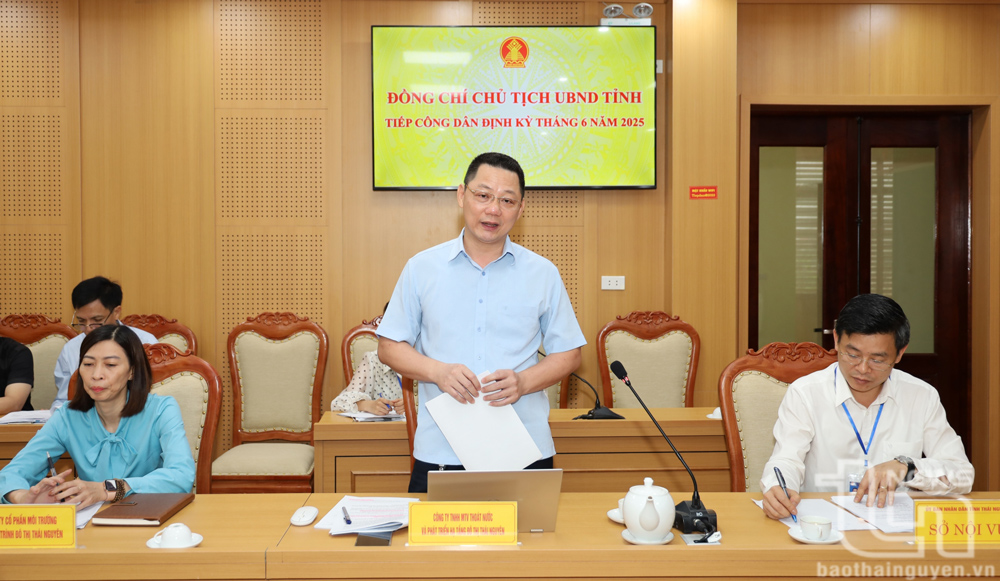 Đại diện Công ty MTV Thoát nước và Phát triển hạ tầng đô thị Thái Nguyên phát biểu.