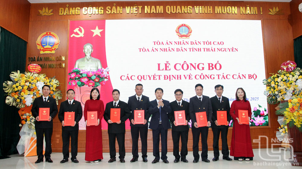 9 đồng chí Chánh án Tòa án khu vực thuộc tỉnh Thái Nguyên sau sáp nhập nhận quyết định bổ nhiệm.