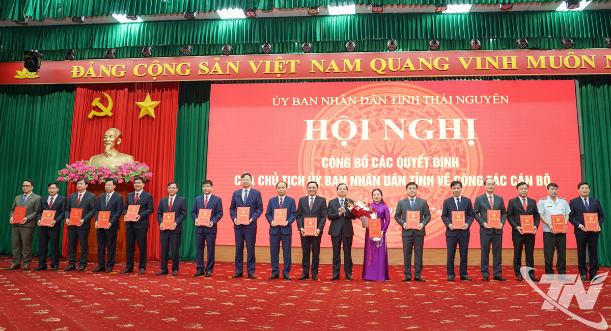Đồng chí Chủ tịch UBND tỉnh Phạm Hoàng Sơn trao quyết định cho các đồng chí được bổ nhiệm.