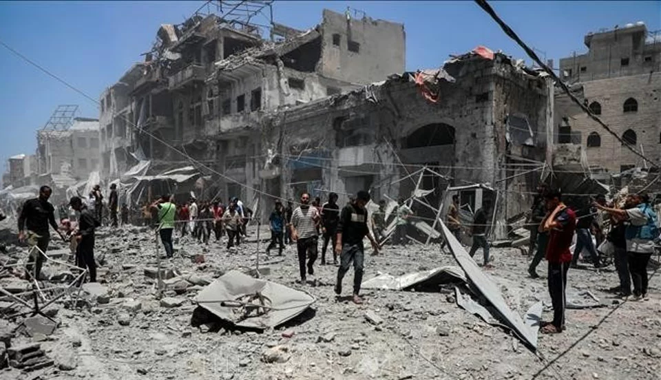 Cảnh đổ nát do chiến sự tại Dải Gaza. (Ảnh: THX/TTXVN)