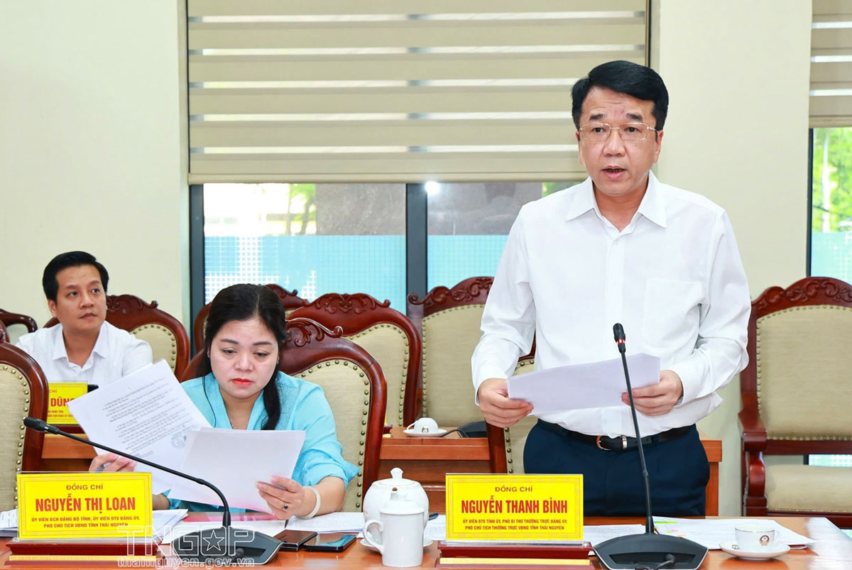 Đồng chí Phó Chủ tịch Thường trực UBND tỉnh Nguyễn Thanh Bình phát biểu tại Hội nghị.