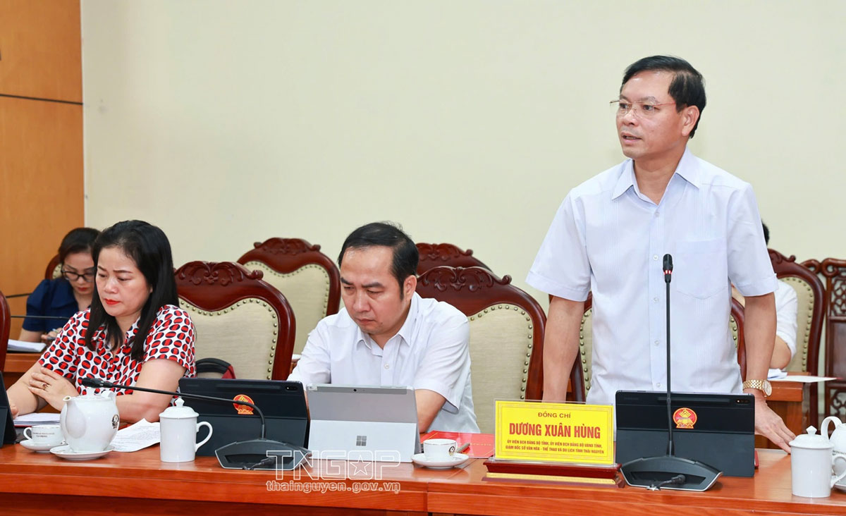 Đồng chí Dương Xuân Hùng, Giám đốc Sở Văn hóa, Thể thao và Du lịch, phát biểu tại Hội nghị.