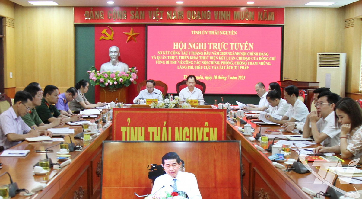 Các đại biểu dự Hội nghị tại điểm cầu trụ sở Tỉnh ủy Thái Nguyên.