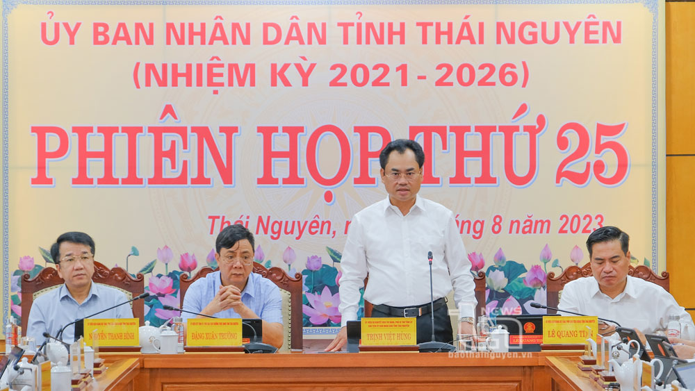 Đồng chí Trịnh Việt Hùng, Uỷ viên Dự khuyết BCH Trung ương Đảng, Phó Bí thư Tỉnh uỷ, Chủ tịch UBND tỉnh chủ trì phiên họp.