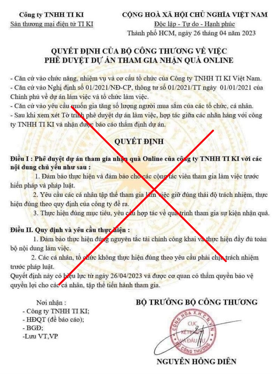 Cảnh báo giả mạo Bộ Công Thương "phát quà online"
