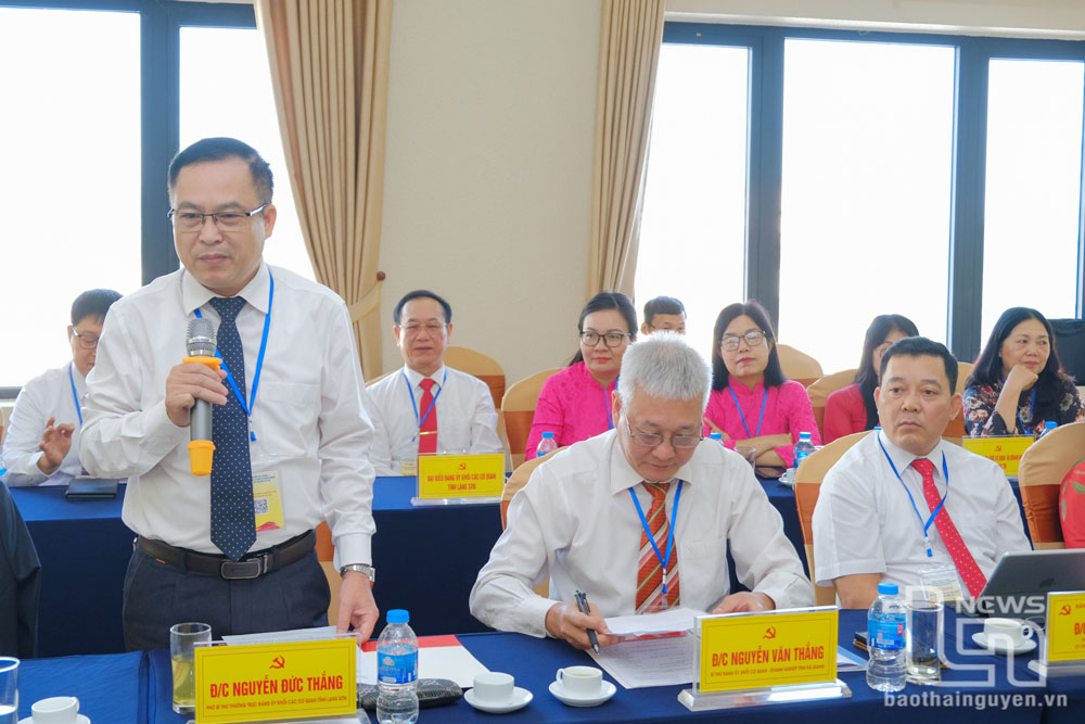 Đại diện Đảng bộ Khối các cơ quan tỉnh Lạng Sơn phát biểu ý kiến tại Hội nghị.