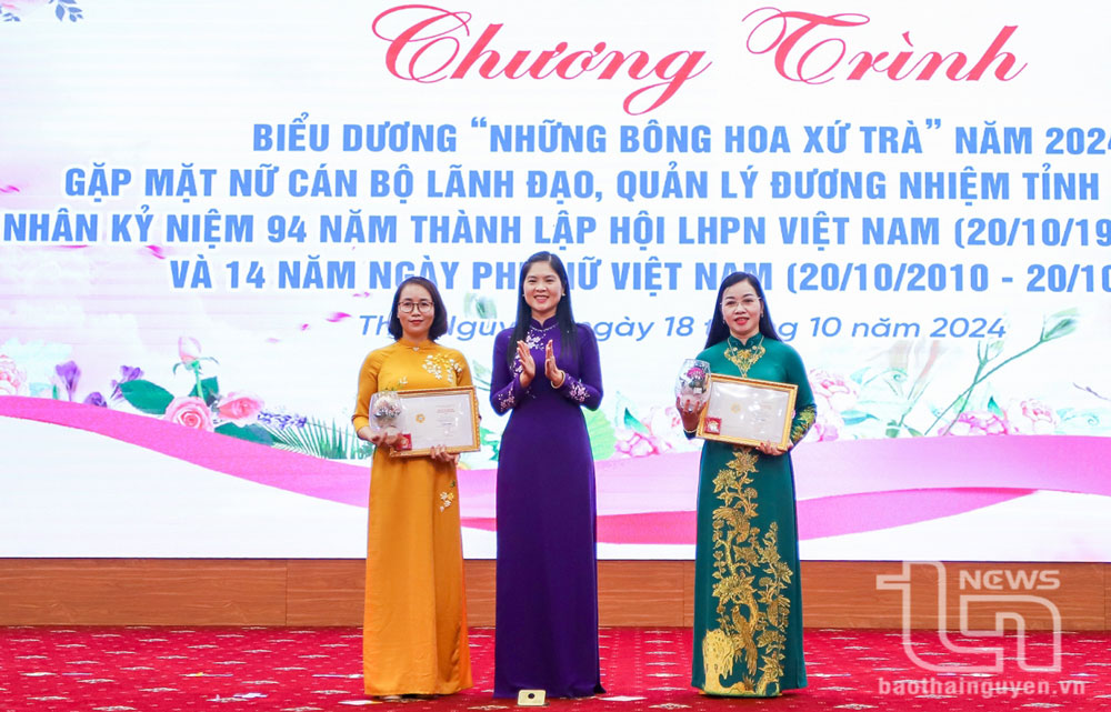 Đồng chí Chủ tịch Hội LHPN tỉnh Trao Kỷ niệm chương “Vì sự phát triển của Phụ nữ Việt Nam” cho 2 cá nhân.