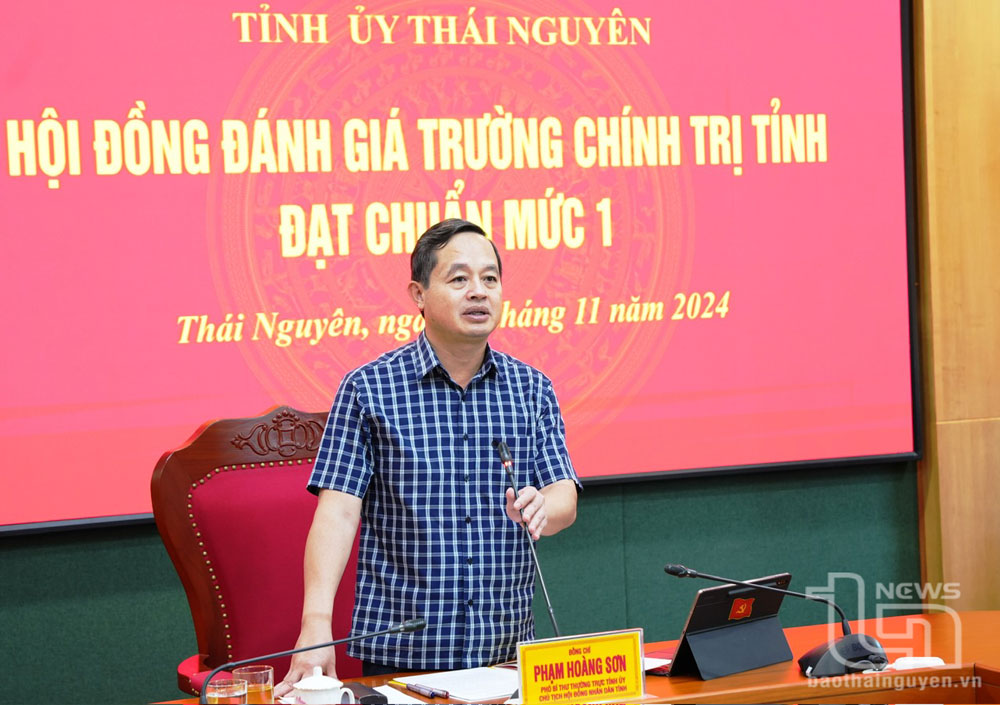 Đồng chí Phó Bí thư Thường trực Tỉnh ủy Phạm Hoàng Sơn phát biểu tại cuộc họp.