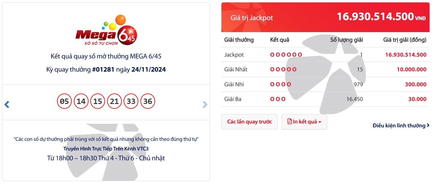 Cuối tuần, một người ‘ẵm’ giải độc đắc Vietlott 16,9 tỷ đồng