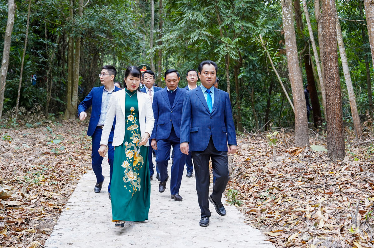 Đồng chí Bí thư Tỉnh ủy Trịnh Việt Hùng và các đại biểu tham quan rừng Khuôn Mánh.